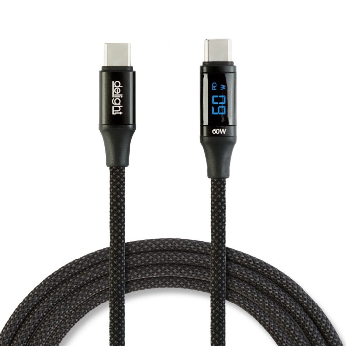 Cablu de date Type-C / Type-C, cu afisaj putere, 1 m, 3A, 60W, negru Best CarHome