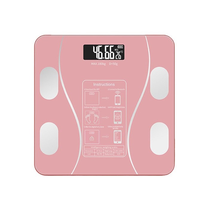 Cantar electronic inteligent de baie flippy cu aplicatie smart, corporal, ecran digital iluminat, termometru, suporta maxim 180 kg, 26 x 26 cm, bateri