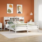 Cumpara ieftin Pat cu bibliotecă fără saltea, alb, 200x200 cm, lemn masiv pin