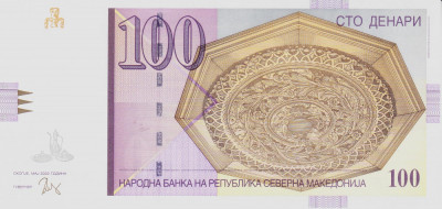 Bancnota Macedonia de Nord 100 Denari 2022 - PNew UNC foto