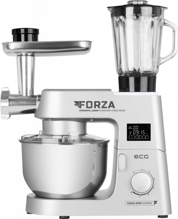 RESIGILAT - Robot de bucatarie ECG FORZA 5500 Giorno Argento, 1500 W, 6,5 litri, LCD, sistem de amestecare planetar