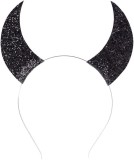 Bentita pentru par cu coarne Witeygai, matase/plastic, negru, 28 x 12 cm