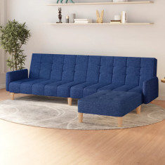 Canapea extensibila cu 2 locuri si taburet, albastru, textil GartenMobel Dekor foto