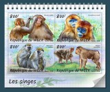NIGER 2018 - Maimute /set complet-bloc + colita MNH (2 imagini), Nestampilat