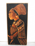 African Art: Tablou sculptura lemn 100% handmade - razboinic Zulu - semnat M.B.