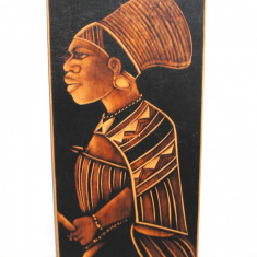 African Art: Tablou sculptura lemn 100% handmade - razboinic Zulu - semnat M.B.