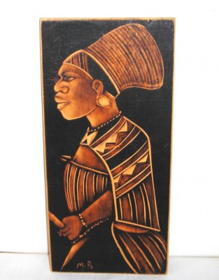 African Art: Tablou sculptura lemn 100% handmade - razboinic Zulu - semnat M.B. foto