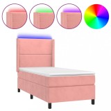 Cumpara ieftin Pat cu arcuri, saltea si LED, roz, 100x200 cm, catifea