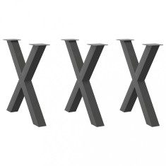 vidaXL Picioare de masă &icirc;n formă de X, 3 buc., antracit, 70x(72-73) cm, oțel