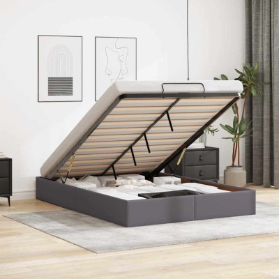 vidaXL Cadru de pat otoman fără saltea gri 140x190cm piele artificială 3310802 foto