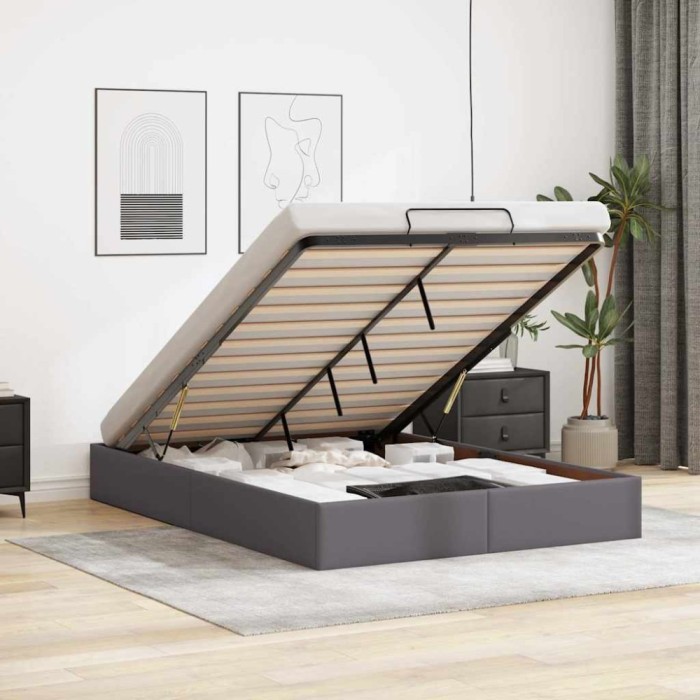 vidaXL Cadru de pat otoman fără saltea gri 140x190cm piele artificială 3310802