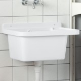 Chiuveta Lavoar Montare Perete vidaXL, 50x35x24 cm, Rasina PP, Alba, Cu Preaplin, Pentru Baie, Bucatarie, Garaj, Gradina