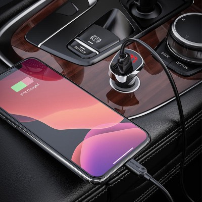 Incarcator Auto Dual USB, LED, cu Cablu Lightning, pentru iPhone / Android / Huawei 2.4 A Borofone BZ15 - Negru foto