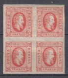 1865 LP 17 A.I.CUZA EFIGIA DOMNITORULUI IN OVAL BLOC 4 GUMA ORIGINALA SARNIERA