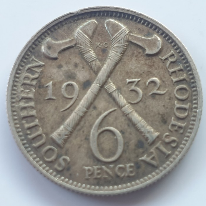 Anglia Southern Rhodesia 6 pence 1932 argint