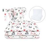Lenjerie patut cu 5 piese, MimiNu, Pentru patut 120x60 cm, Cu pilota si perna, Din bumbac certificat Oeko Tex Standard 100, Fox