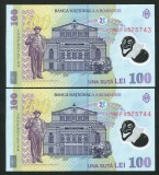 Q427 PERECHE CONSECUTIVA 100 LEI 2019 POLIMER UNC NECIRCULATA seriile 195F8575743 si 195F8575744