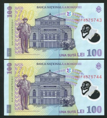 q427 PERECHE CONSECUTIVA 100 LEI 2019 POLIMER UNC NECIRCULATA seriile 195F8575743 si 195F8575744 foto
