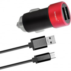 Incarcator auto Lemontti LIA2UMUNR3A, micro USB, Negru-Rosu