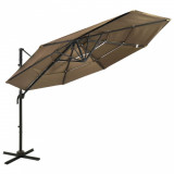 Umbrelă de soare 4 niveluri, st&acirc;lp de aluminiu, gri taupe 3x3 m, vidaXL