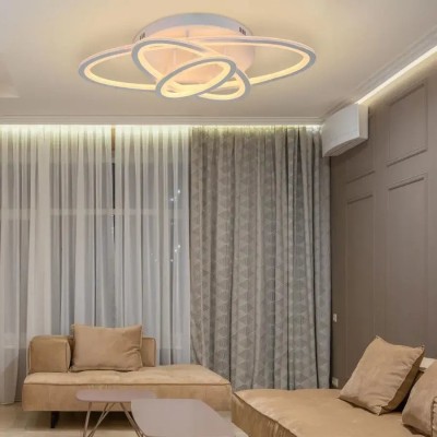 Lustra LED cu telecomanda GENTIANA, 75W, 3 Elipse, lumina Rece/Calda/Neutra, Dimabila, Alb foto