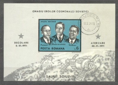 Romania 1971 Space, Soiuz 11, imperf. sheet, used M.292 foto
