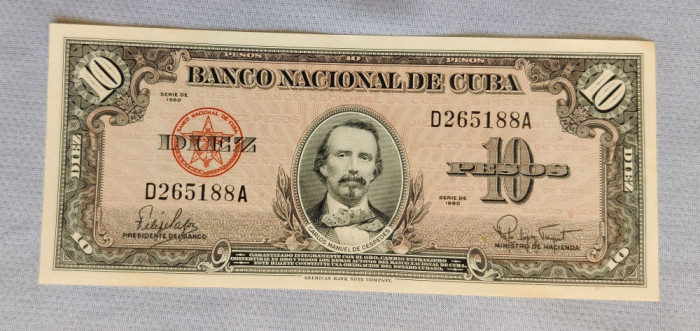 Cuba - 10 Pesos (1960) &icirc;n centru Carlos Manuel de Cespedes