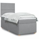 VidaXL Pat box spring cu saltea, gri deschis, 100x200 cm, textil