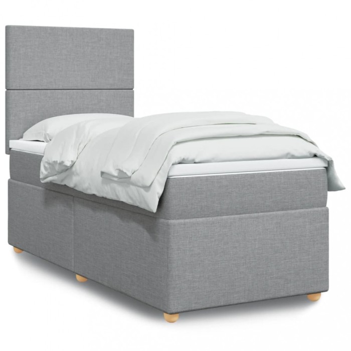 vidaXL Pat box spring cu saltea, gri deschis, 100x200 cm, textil 3293484