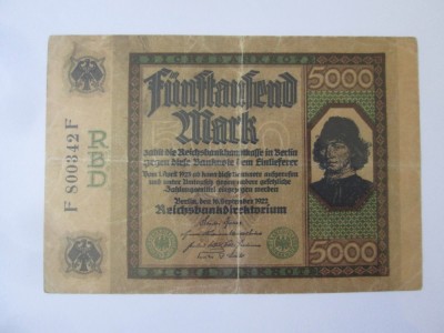 Rară! Germania 5000 Mark 1922 Berlin foto