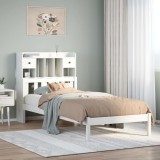 Cumpara ieftin Pat cu bibliotecă fără saltea, alb, 90x200 cm, lemn masiv pin