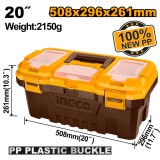 Cutie Depozitare Scule 20" 508x296x261mm Plastic PP INGCO PBX2001, capacitate 20kg, tava interioara, compartimente superioare, maner rezistent