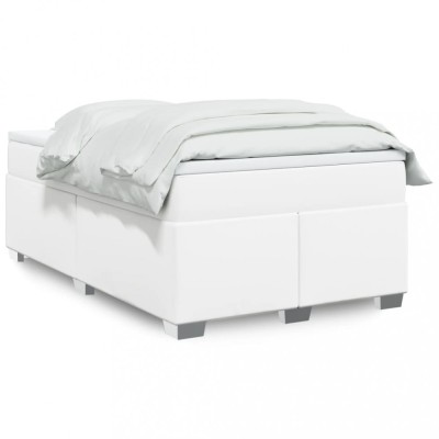 vidaXL Pat box spring cu saltea, alb, 120x200 cm, piele ecologică 3285206 foto