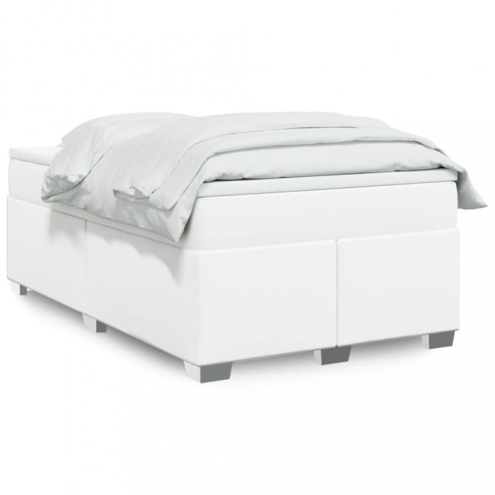 vidaXL Pat box spring cu saltea, alb, 120x200 cm, piele ecologică 3285206