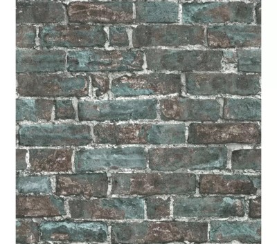 Tapet caramida rustic lavabil, maro, albastru, imitations2 6318-18 foto