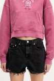 Tommy Jeans pantaloni scurți jeans culoarea negru, uni, high waist, DW0DW20097