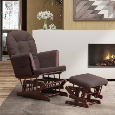 Scaun glisant cu taburet, maro, material textil foto