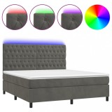 Cumpara ieftin Pat cu arcuri, saltea si LED, gri inchis, 180x200 cm, catifea