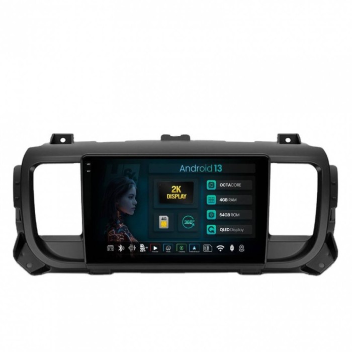 Navigatie 2K Citroen Jumpy Peugeot Expert (2017-2021) 4GB RAM Android 13 Octacore Slot Sim 4G DSP GPS Wi-FI Carplay Android Auto USB Bluetooth Waze To