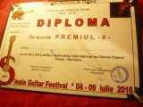 Diploma Premiul II - Fundatia Romana de Chitara- Festival Internat.2016 Sinaia