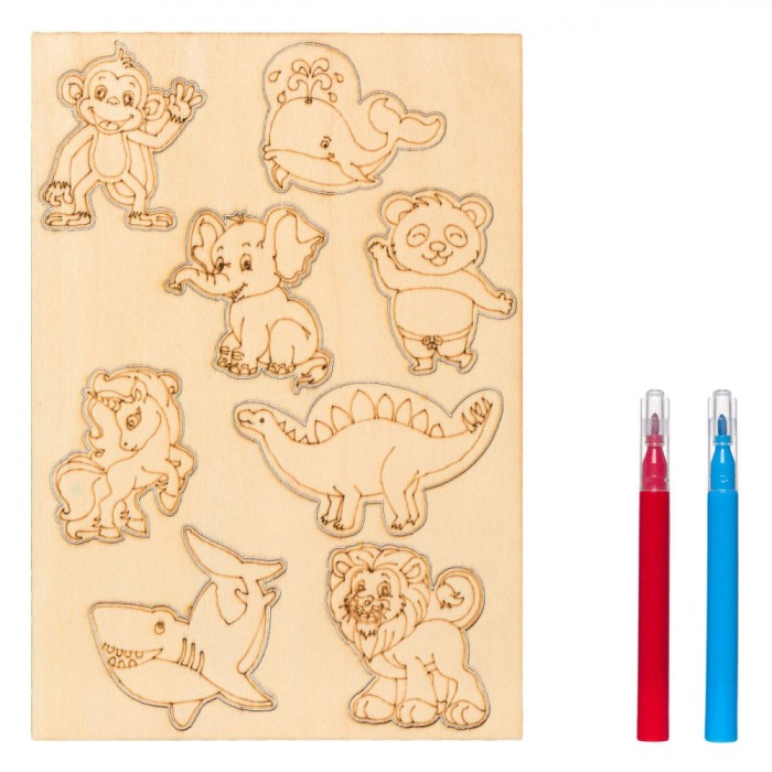 Decupaje Lemn, Animale, Set 8 Bucăți, Carioci Incluse, Multicolor, 20.9x14.7cm