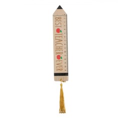 Riglă Decorativă, Model Creion, Mesaj &quot;Best Teacher Ever&quot;, Lemn, Ciucure Auriu, 20.5x0.4x4cm