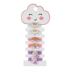 Set Elastice Păr Copii, Multicolor, 6 Bucăți, Model Pisică și Unicorn