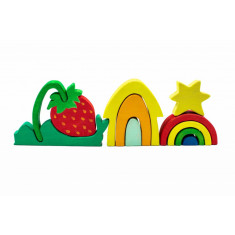 Set de joaca handmade din lemn Marc Toys - Vara colorata, 11 piese