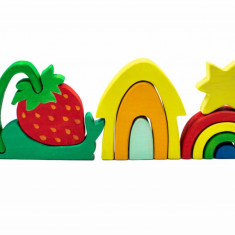 Set de joaca handmade din lemn Marc Toys - Vara colorata, 11 piese