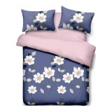 Cumpara ieftin Set lenjerie de pat Vanora, 200 x 240 cm, king size, microfibra 60 gsm, 4 piese, Blue Daisy