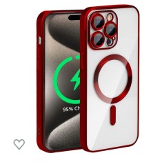 Huse silicon cu incarcare magetica wireless pentru Iphone 15 Pro Max Rosu