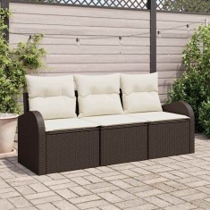 vidaXL Set de canapele pentru grădină 3 pcs maro și alb Rattan poli 3354567