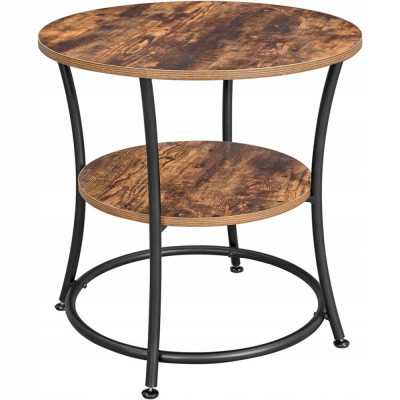 Masa pentru sufragerie/living, Artool, rotunda, pal, metal, cu raft depozitare, maro rustic si negru, 55x55 cm foto