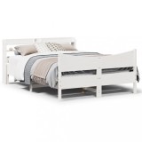 VidaXL Cadru de pat cu tăblie, alb, 135x190 cm, lemn masiv de pin
